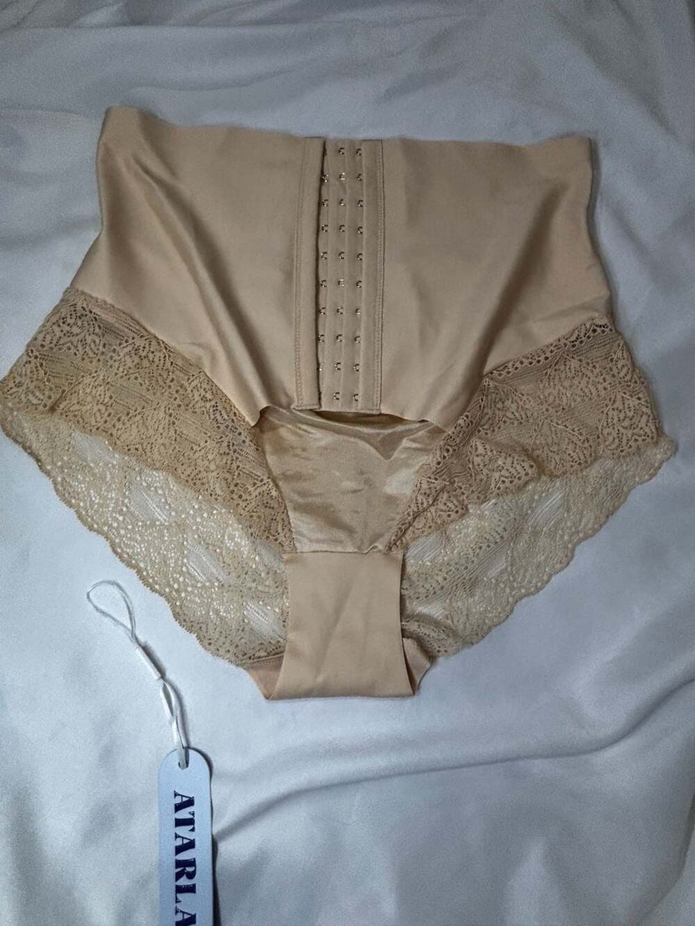 ATARLA High-Waisted Lace Shapewear Tummy Control Panty with Hooks Beige 1XL